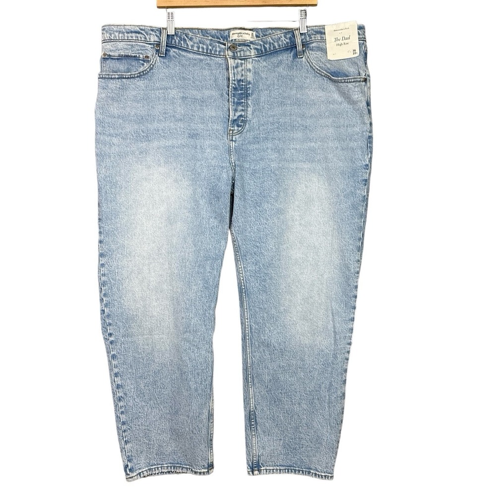Abercrombie The Dad Jeans High Rise Straight Plus Size 22W Short Blue Button Fly